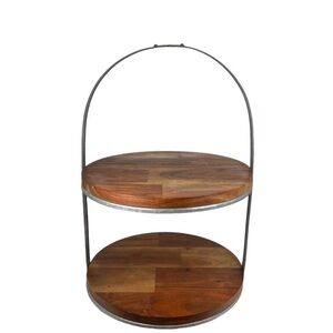 Hearth & Hand Magnolia 2-Tier Wood & Metal Cake Stand Display Tray NIB Rare